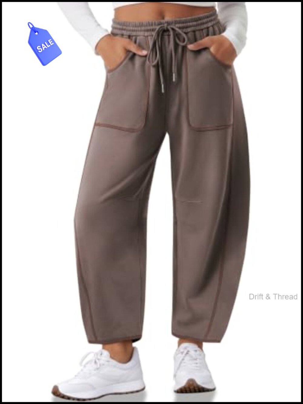 Women's Barrel Sweatpants Wide Leg Contrast Piping Loose Lounge Pants Cotton